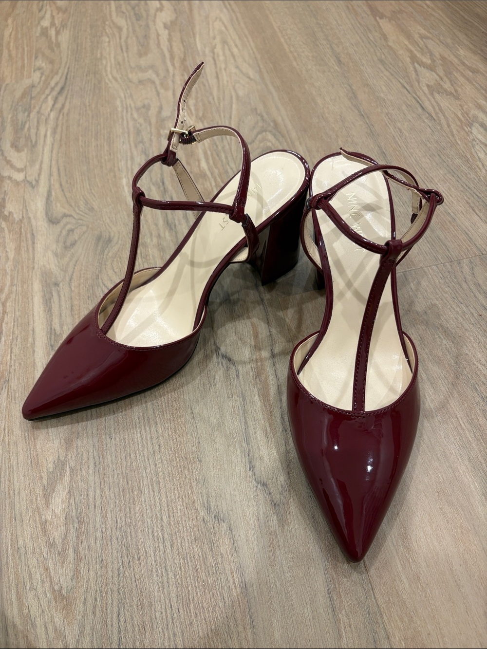 Nine West Wine T-Strap Pointed Heels - Picture 2 of 6